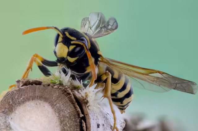 Yellow and Black Wasp on Brown Branch